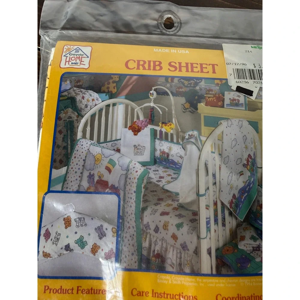 VTG 1994 Crayola Home Baby Riegel Fitted Crib Sheet Cotton Bears Polka Dot NIP